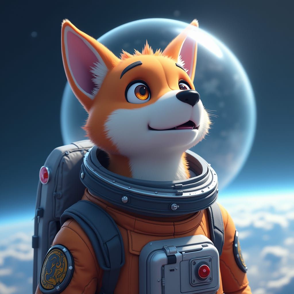 Astronaut Dog Contemplates Earth: Anime Style