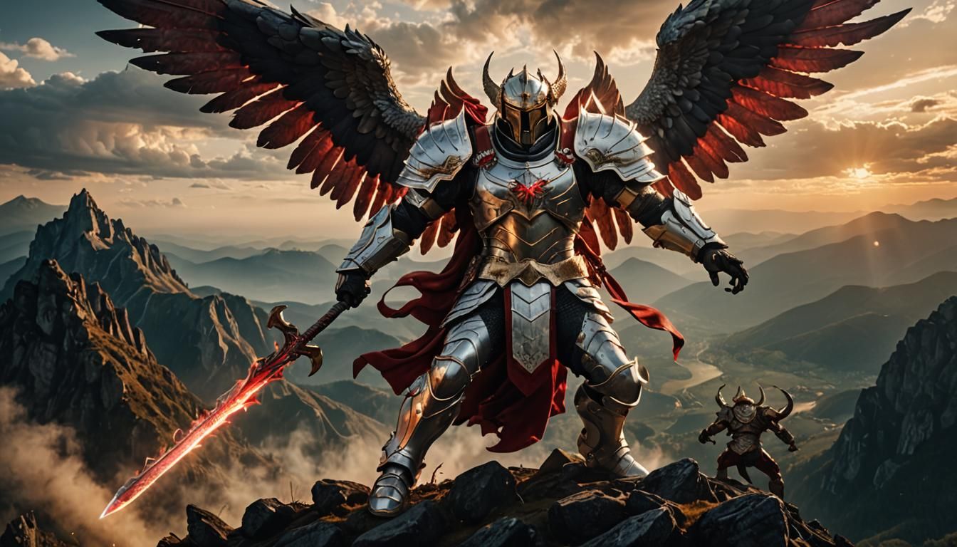 Archangel Michael Battles Demon at Twilight