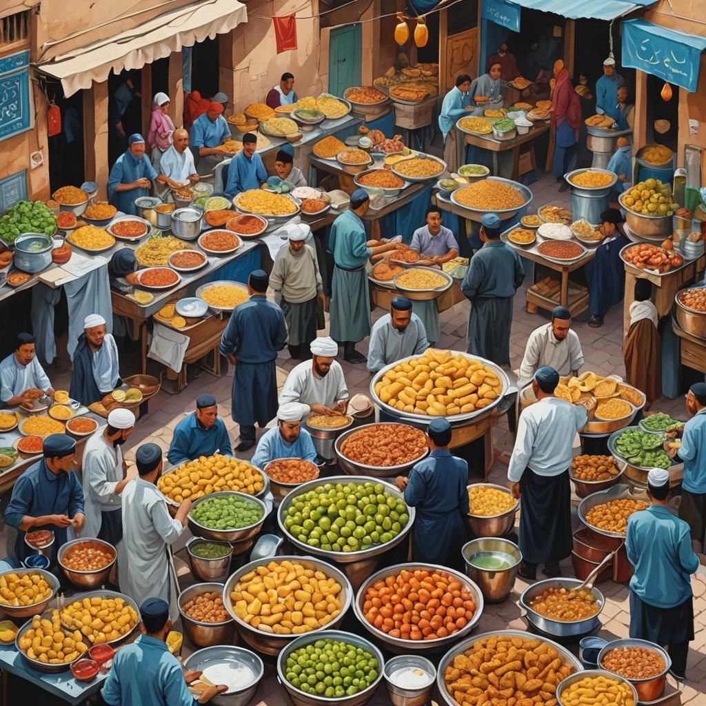 Moroccan Street Food in Gouache Style