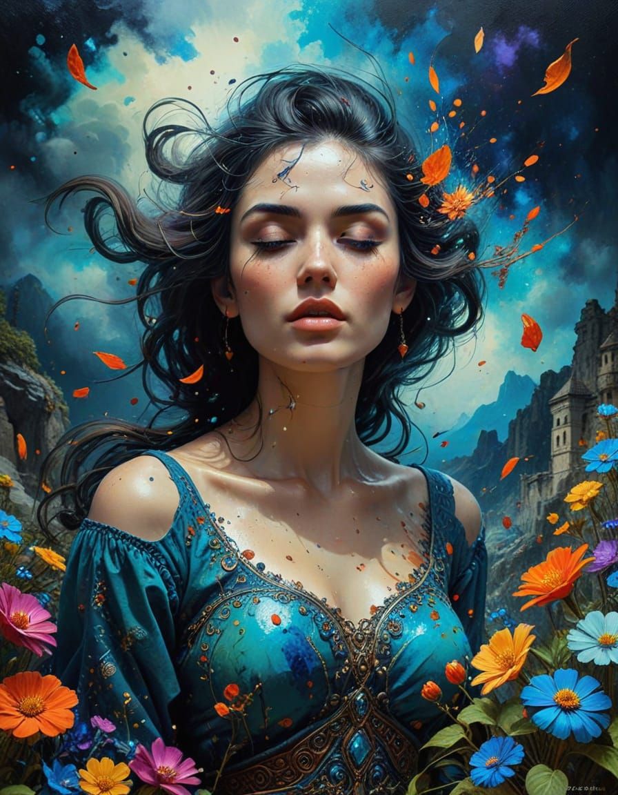 Ethereal Landscape of No Regrets in Vibrant Ink Painting