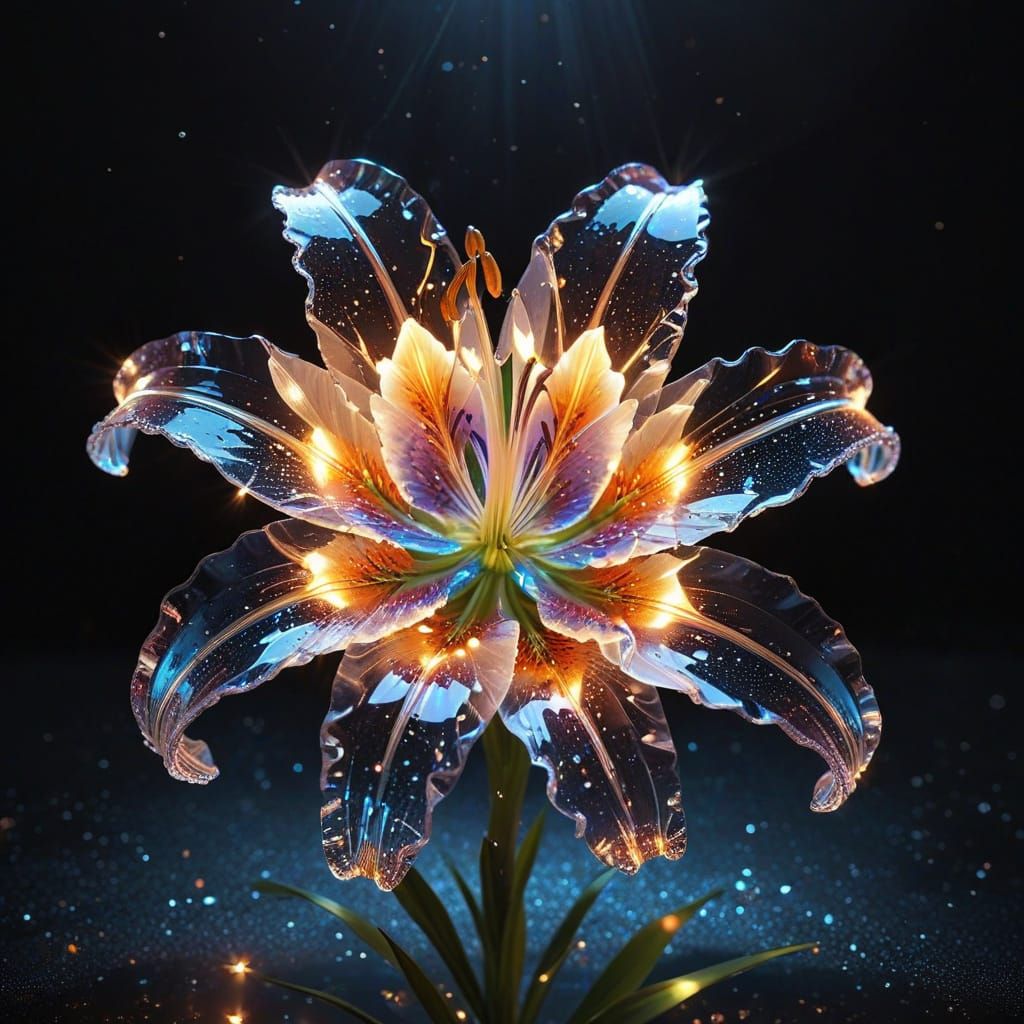 Crystal Lily with Golden Sparkles, Multicolored Facets