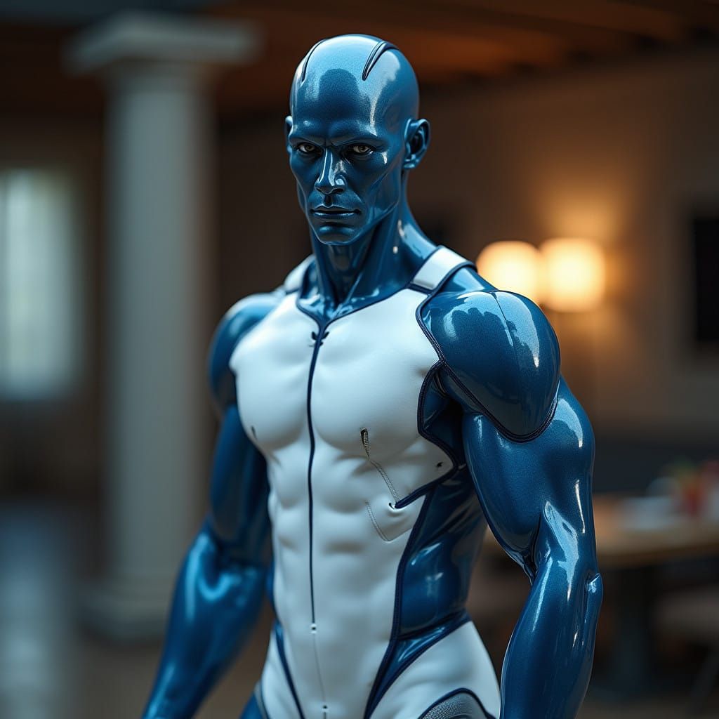 Sleek, Metallic God Poses in Studio