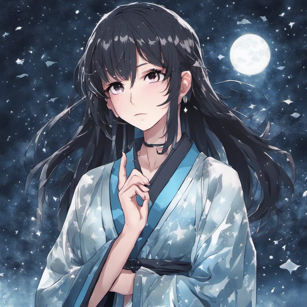 Anime Style Woman in Starry Robe