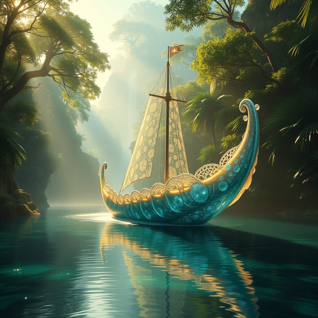 Ship of Emerald Dreams in a Lush Jungle Paradise