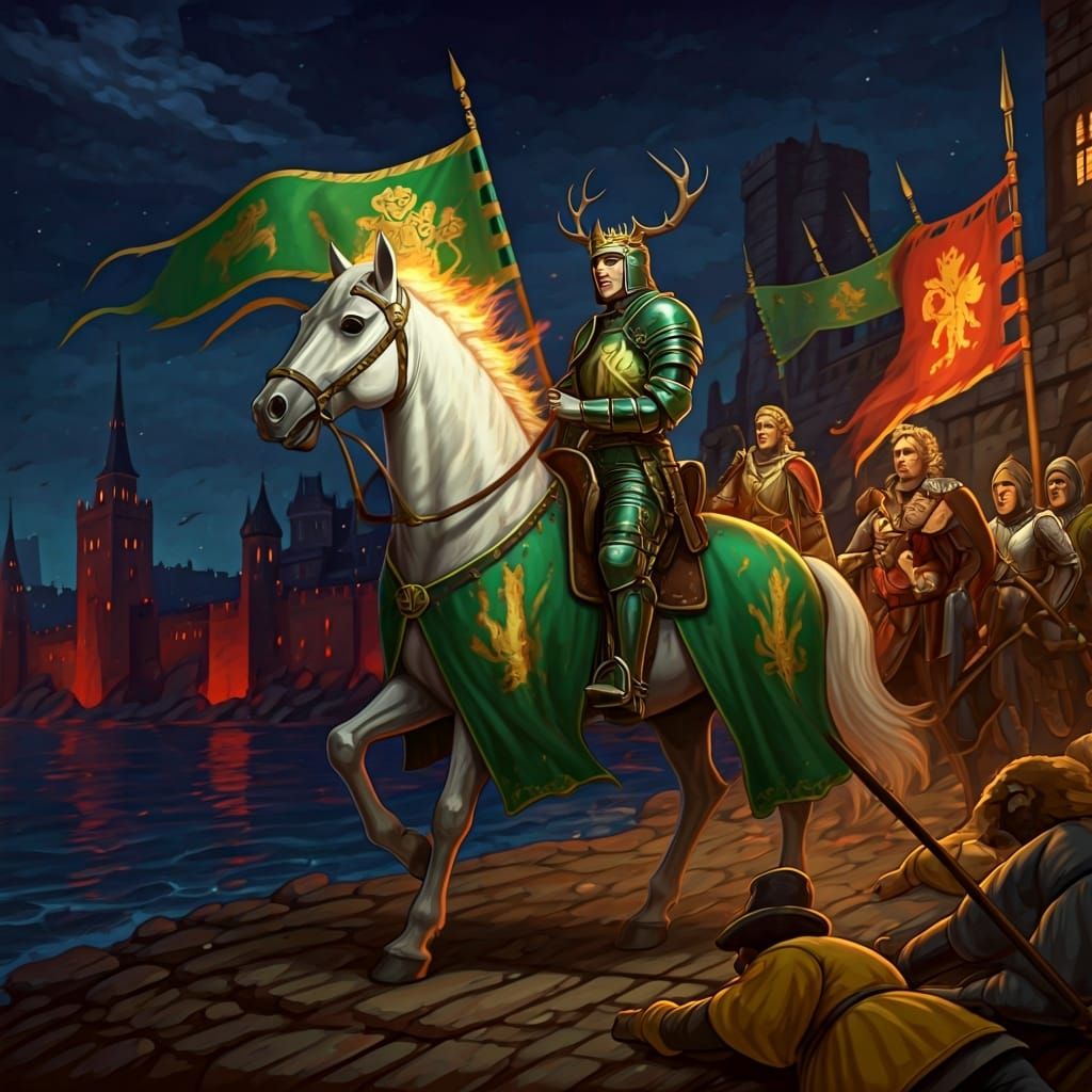 Medieval King Leads Knight Cavalry Charge