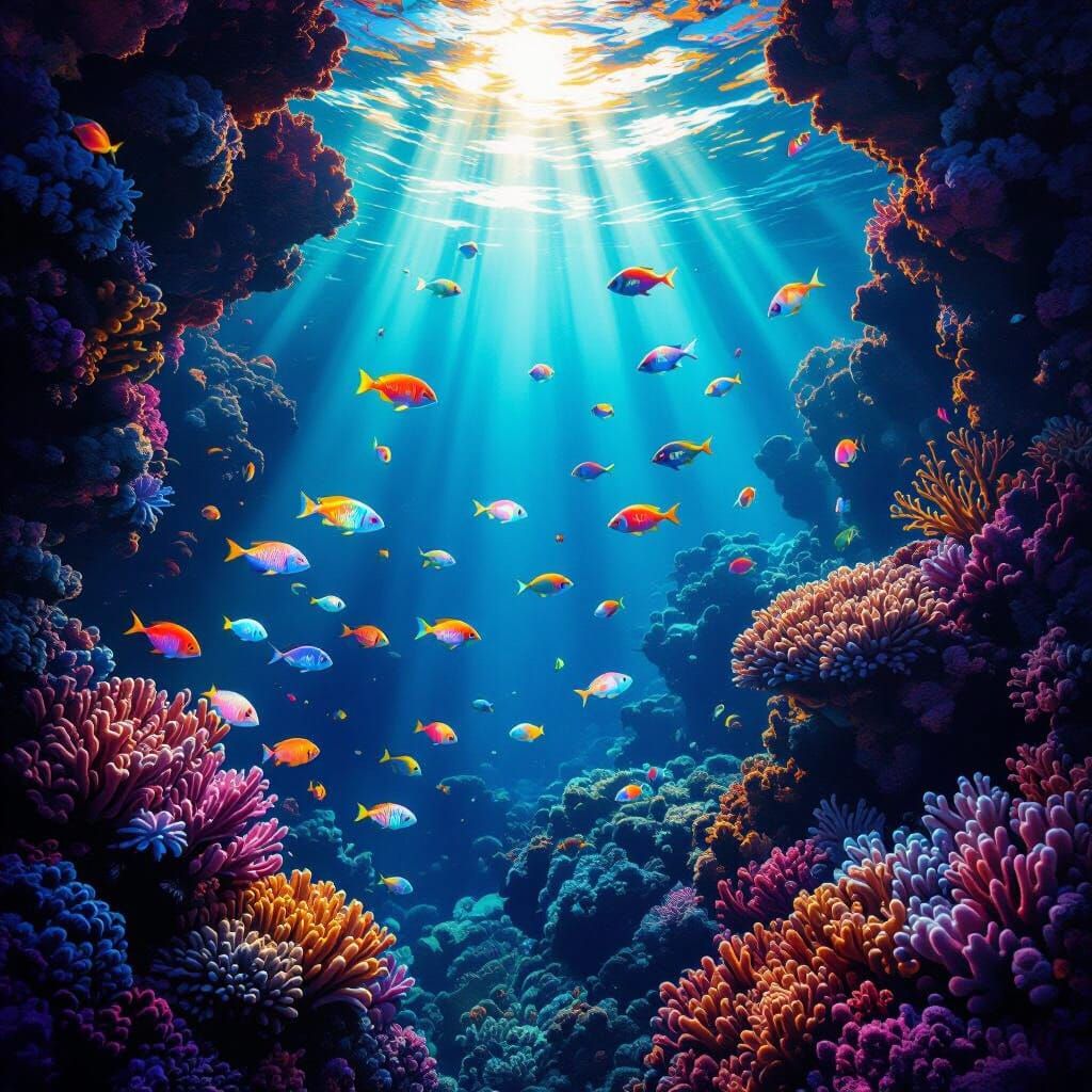 Bioluminescent Coral Reef with Fantastical Sea Life