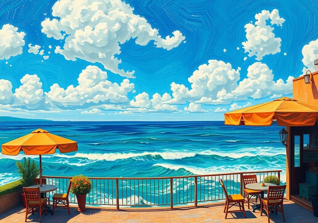 Cafe Terrace Under Blue Sky: Van Gogh Style