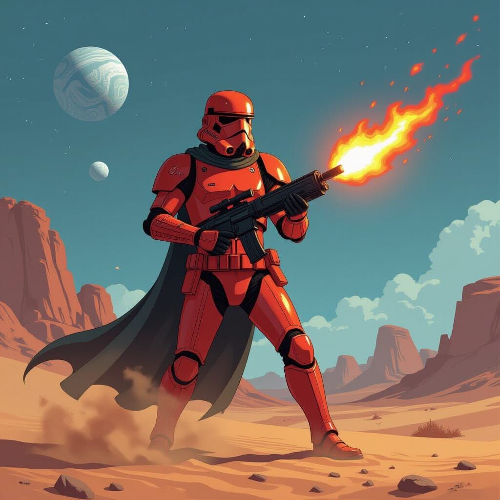 Galactic Empire Trooper on Desert Planet Comic Art Style