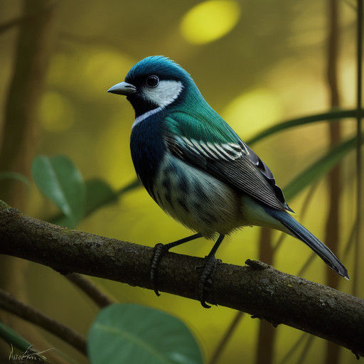 Breathtaking Tit Perched on Branch in Serene Forest Landscap...