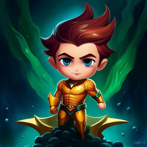 Adorable Chibi Aquaman in Polychromatic Splash Art