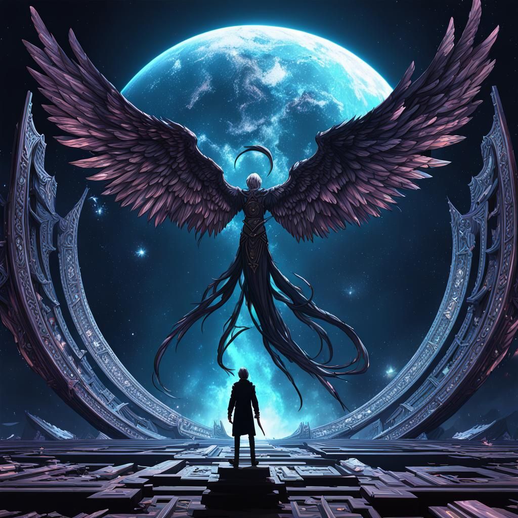 Fallen Archangel of the Void in Anime Style