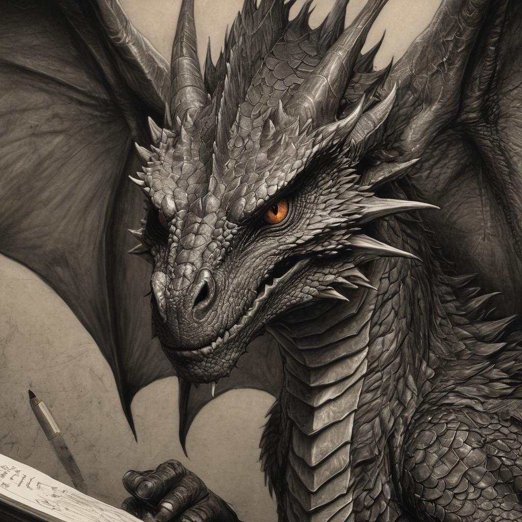 Smaug's Charcoal Dragon Self-Portrait: Dark Fantasy Art