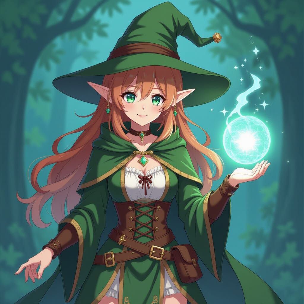 Anime Elf Sorceress Illustration