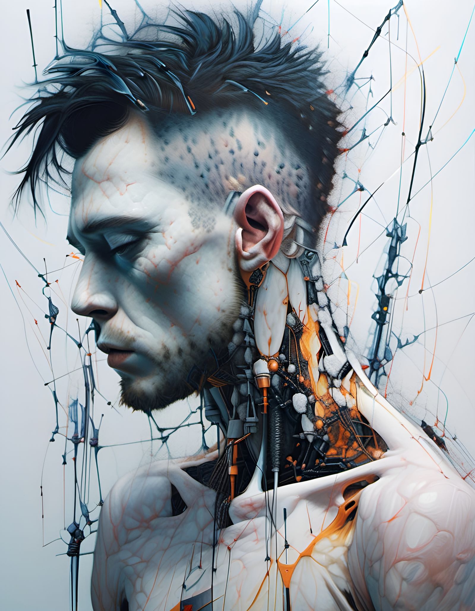 Detailed Neon Android Cyberpunk Cyborg Portrait