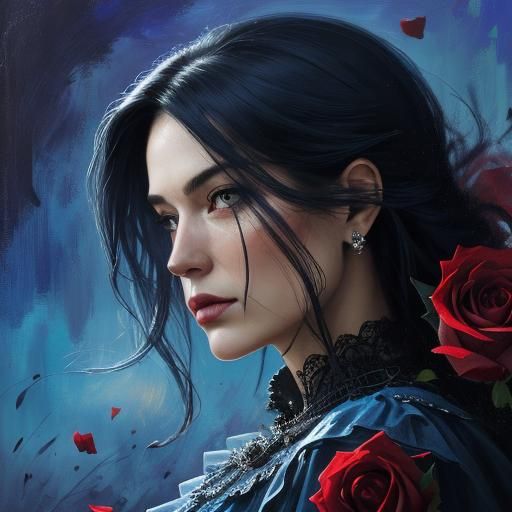 red roses for a blue lady intricate details, HDR, beautifull...