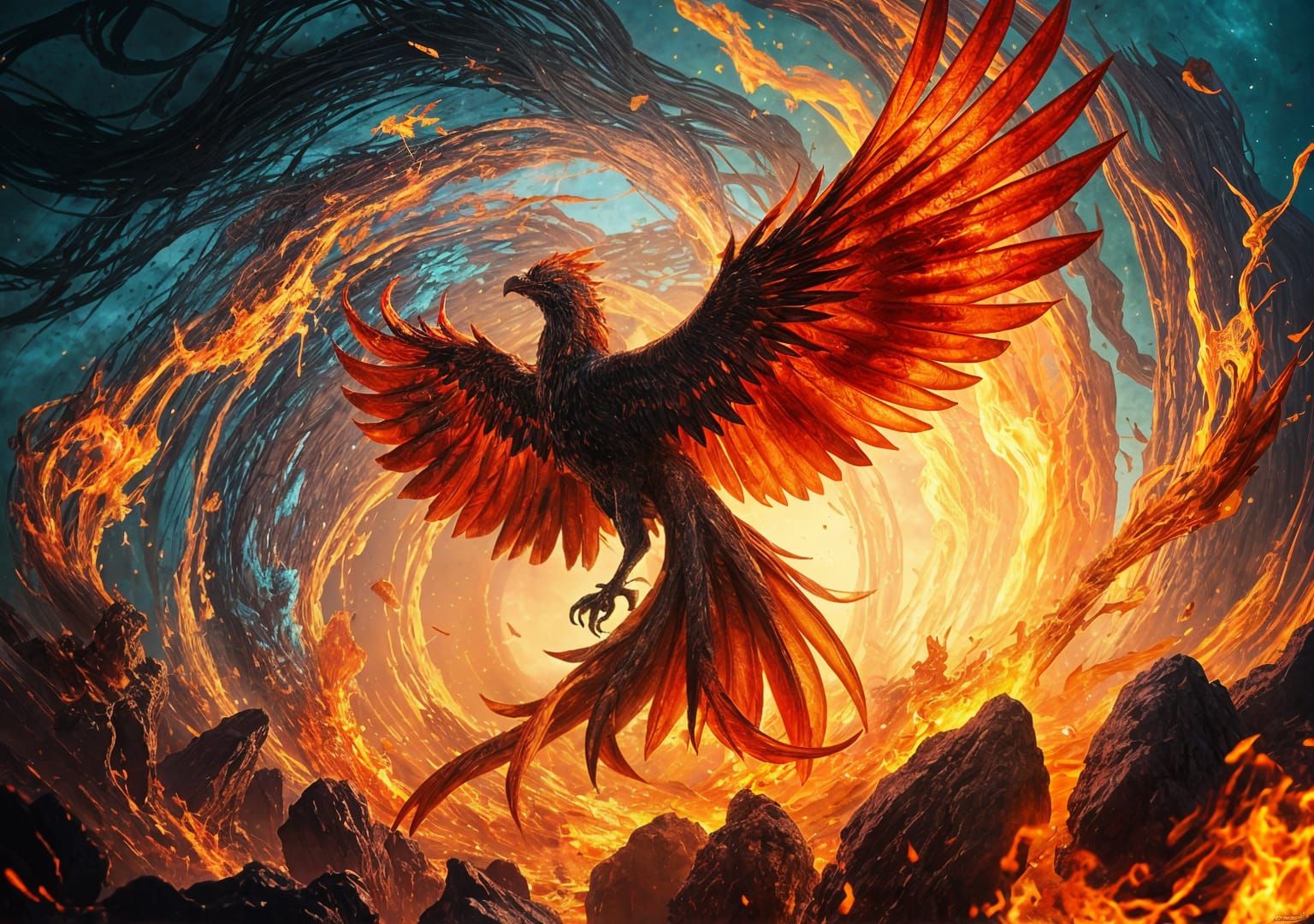 Dramatic Phoenix in Ink Splatter Art