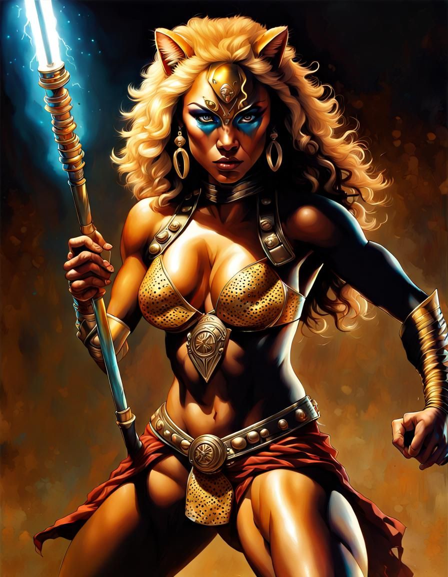 ThunderCat, Cheetara fighting with her baton/bo staff