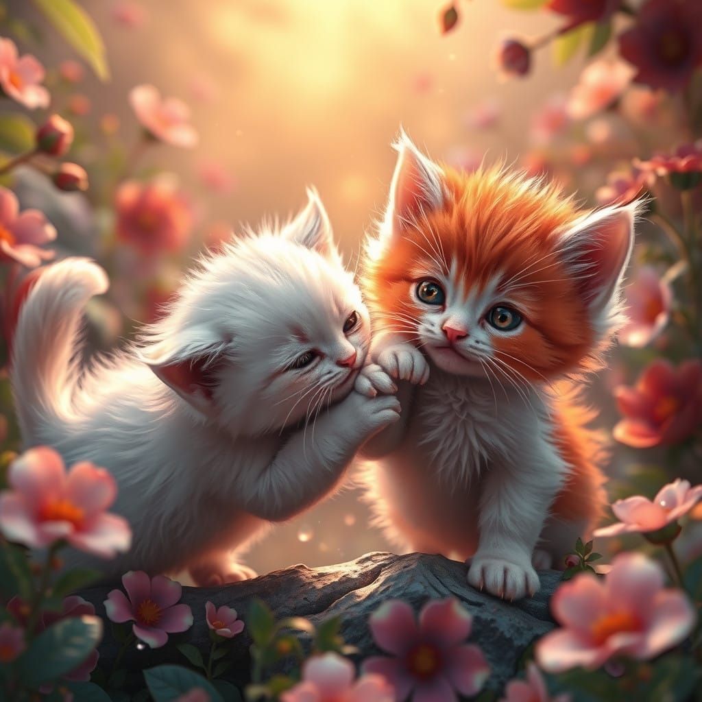 Whimsical Fantasy Kittens in Golden Light
