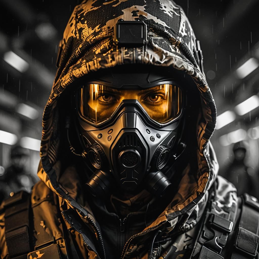 Futuristic Soldier Portrait in Double Exposure