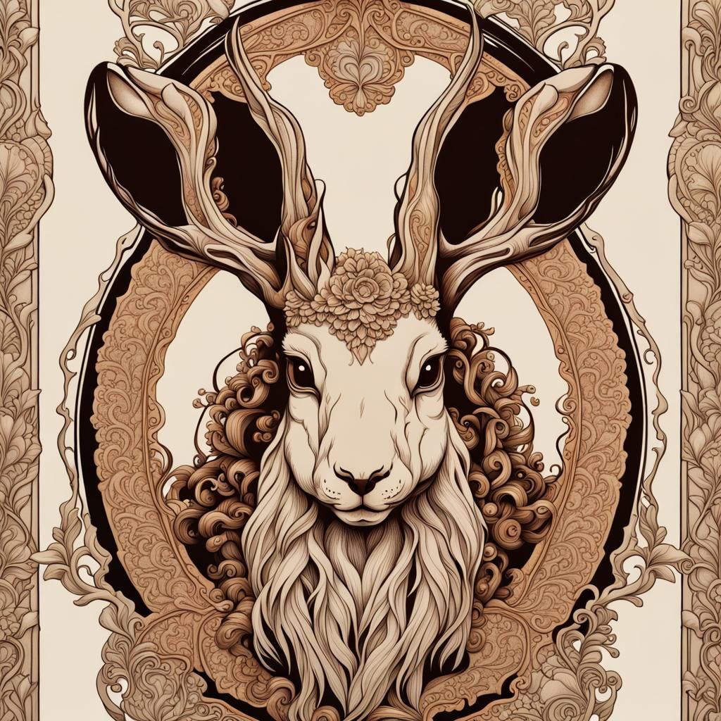 Art Nouveau Jackalope in Rococo Architecture