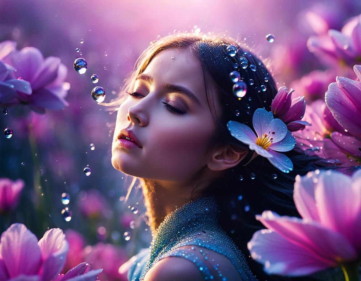 Dew Drop Falling in a Flowery Fairy Tale