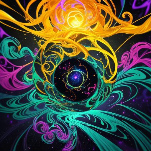 Woman Fighting in Molecular Realm as Vibrant Oil Painting