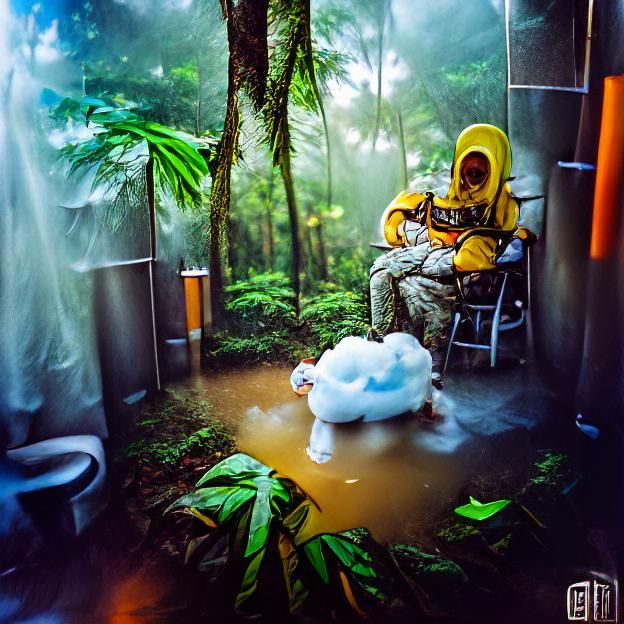 Hazmat Suit in Rainforest: Photoillustration