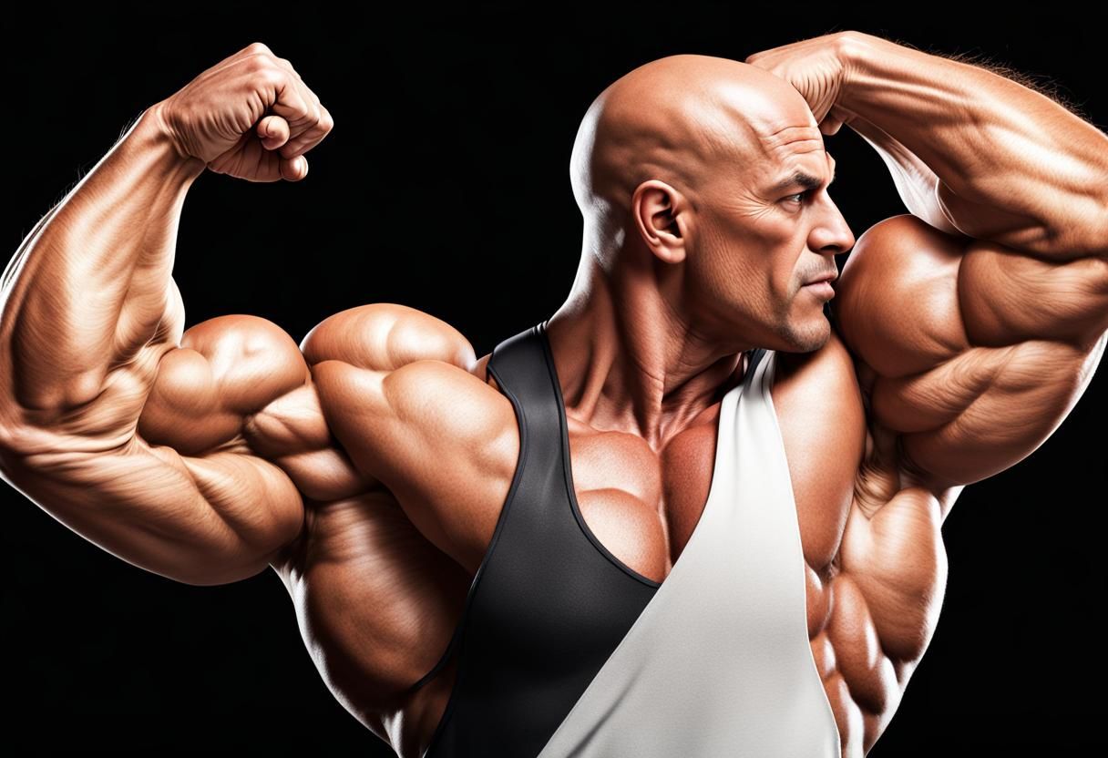 Vascular Bodybuilder Flexing Bicep: Detailed Matte Painting