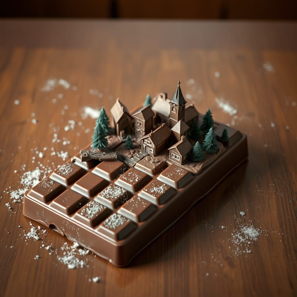 Giant Chocolate Bar With Miniature Village