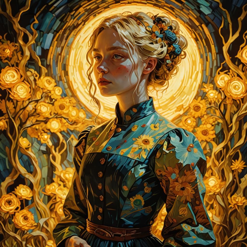 Blonde Girl Portrait in Maximalist Style