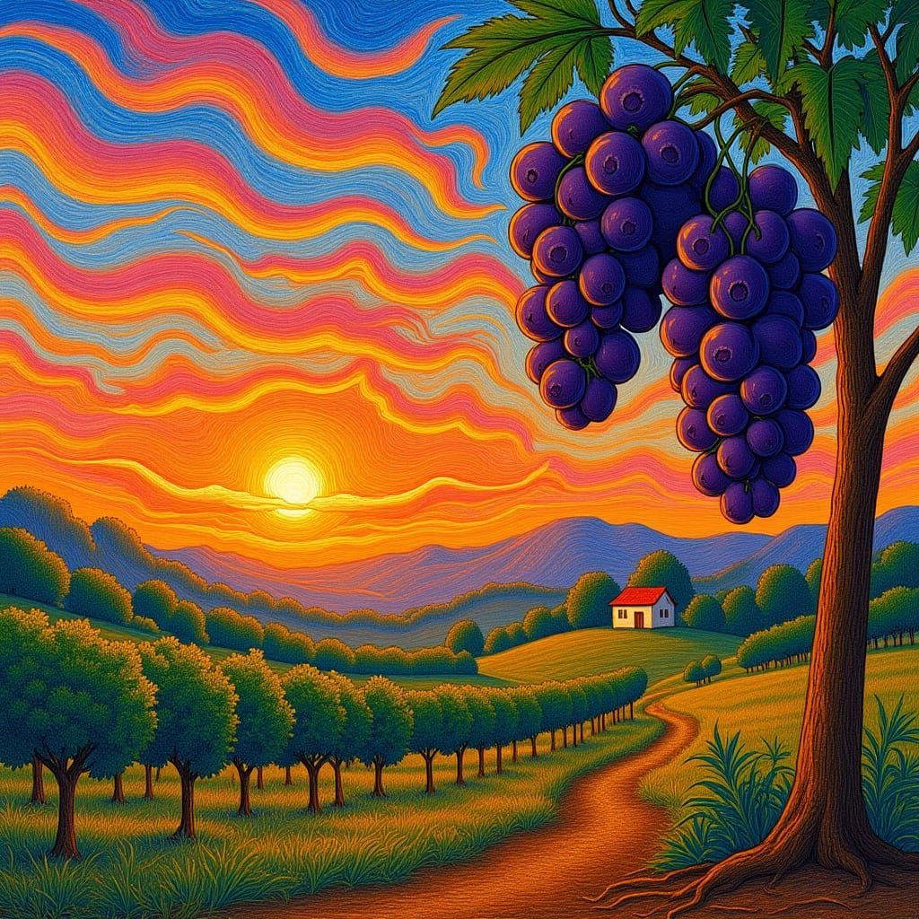 Vineyard Sunset: A Van Gogh-Style Digital Painting