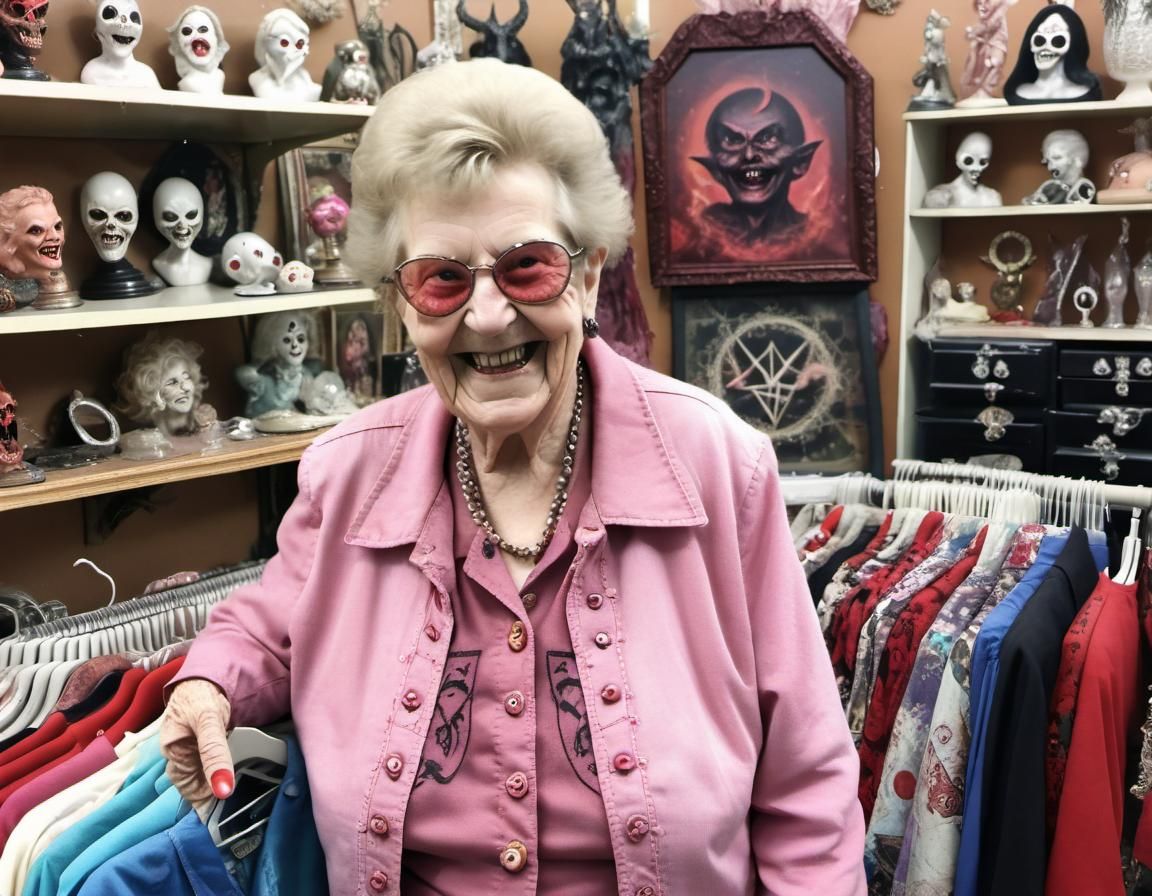 Grannie shopping at Satan's Thrift Store