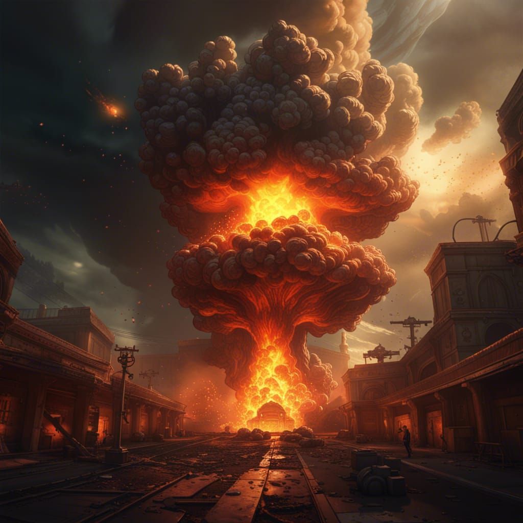 Dark Fantasy Nuclear Explosion: Hyperdetailed Concept Art