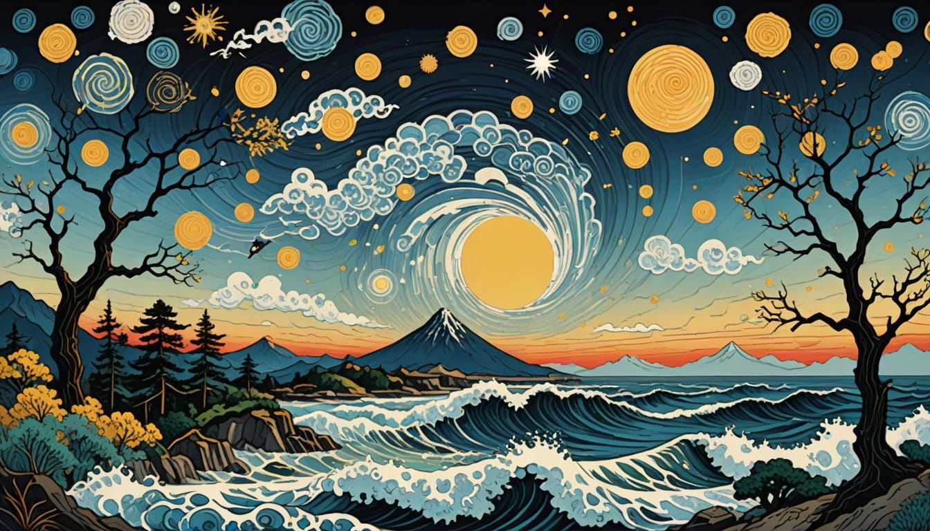 Surreal Cosmic Scene with Reptilian Surfers