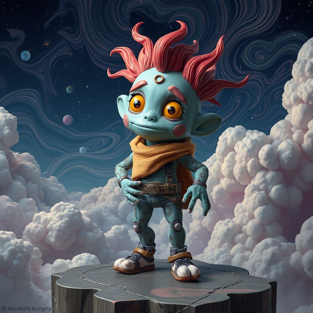 3D Platform Character in Surreal Starry Landscape