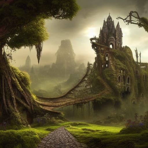 Epic Fantasy Landscape with Castle Ruins