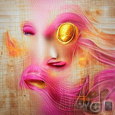 Golden Pink Woman Face Acrylic Abstract Art