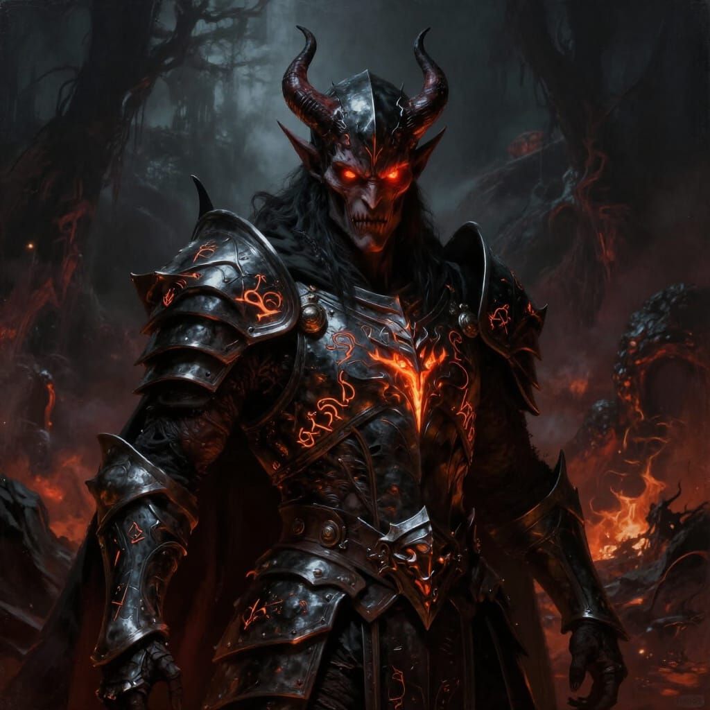 Dark Demon Warden With Vengeful Eyes Stares at Viewer