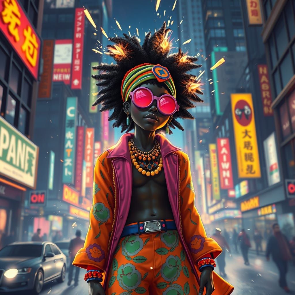 Afrofuturist Orisha Shatters Dark Energy in Cityscape