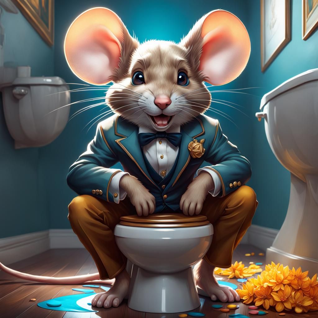 Hyperdetailed Mouse Portrait on Toilet in 8k
