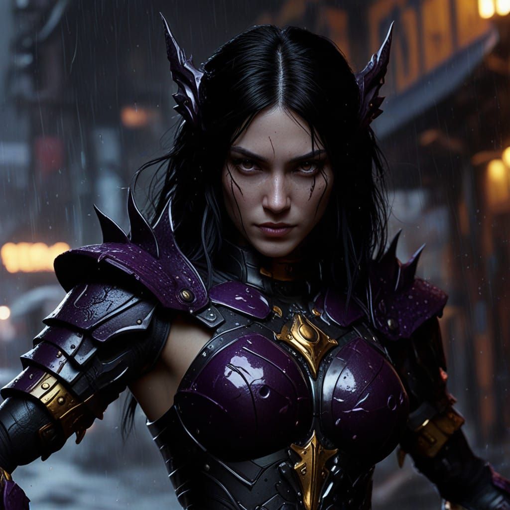 Dark Fantasy Goddess Unleashes Dragon Claws in Downpour