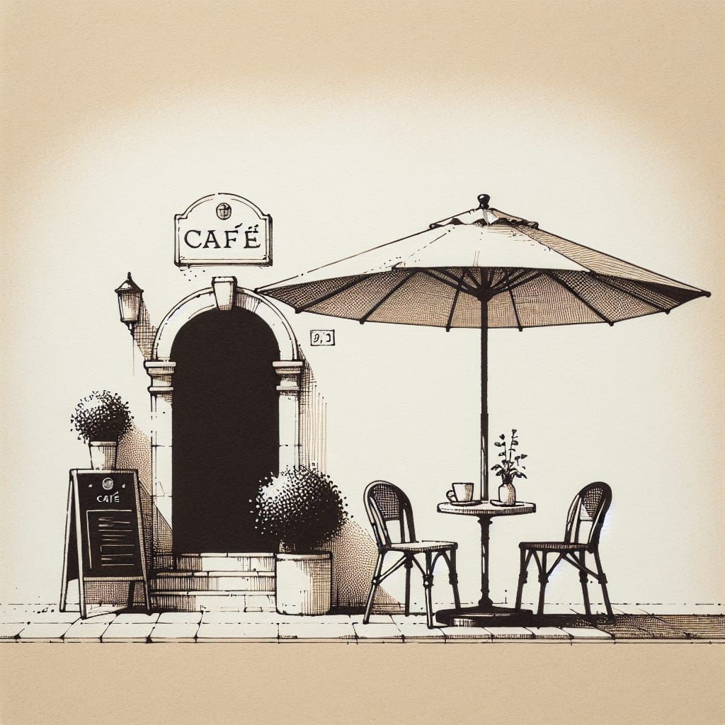 Elegant Outdoor Café Scene in Classic Linework