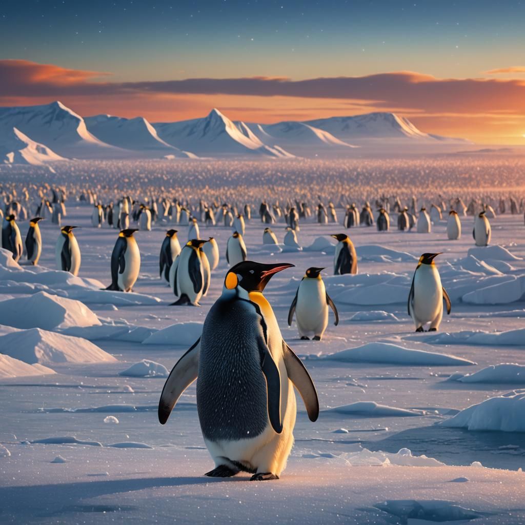 Majestic Penguin on Antarctica in Neon Sunset
