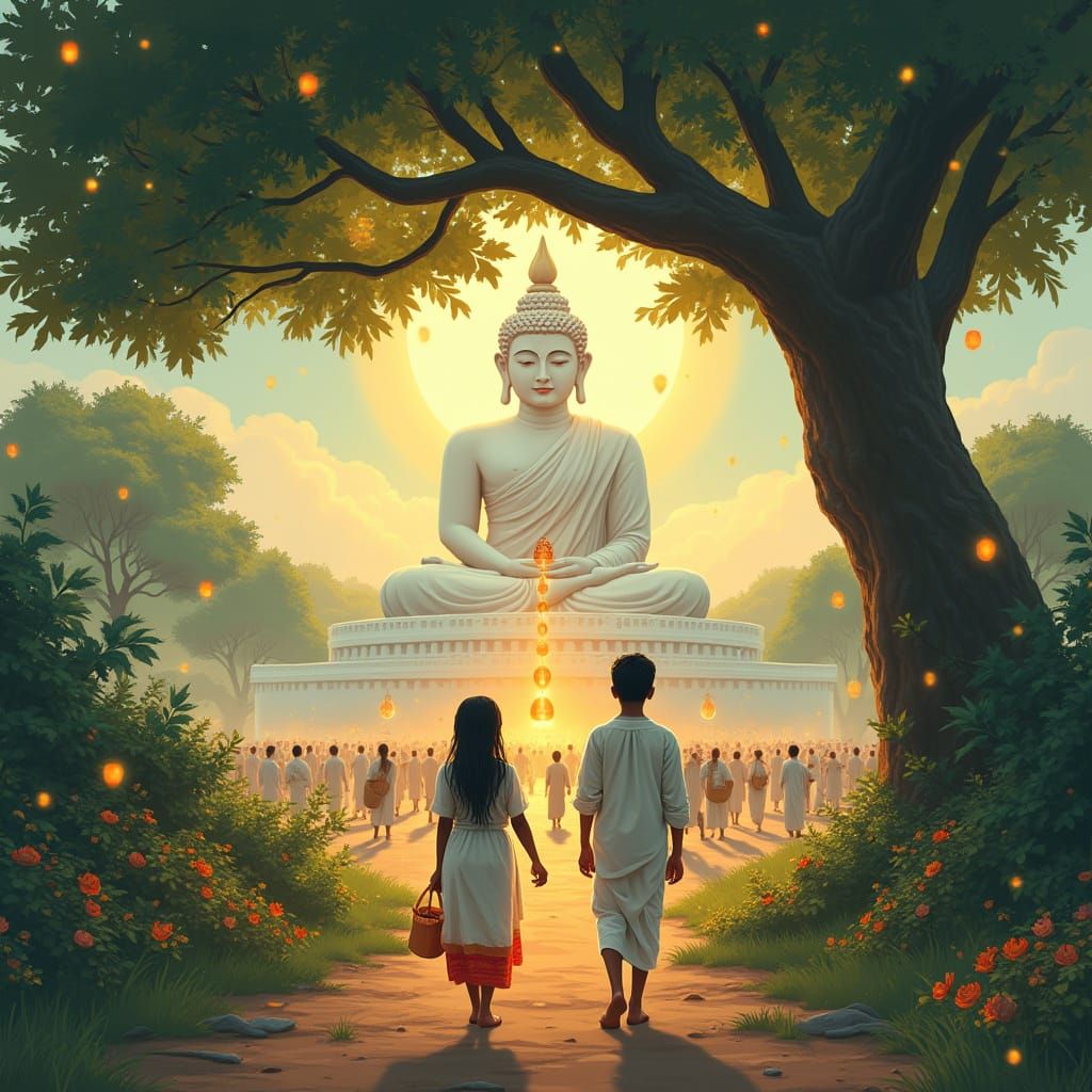 Tamil Girl and Muslim Boy Walk Towards a Vibrant Stupa Celeb...