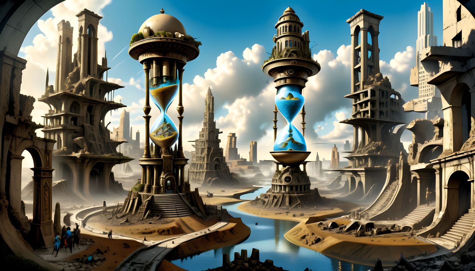 Futuristic City Emerging from Ancient Ruins Photorealism