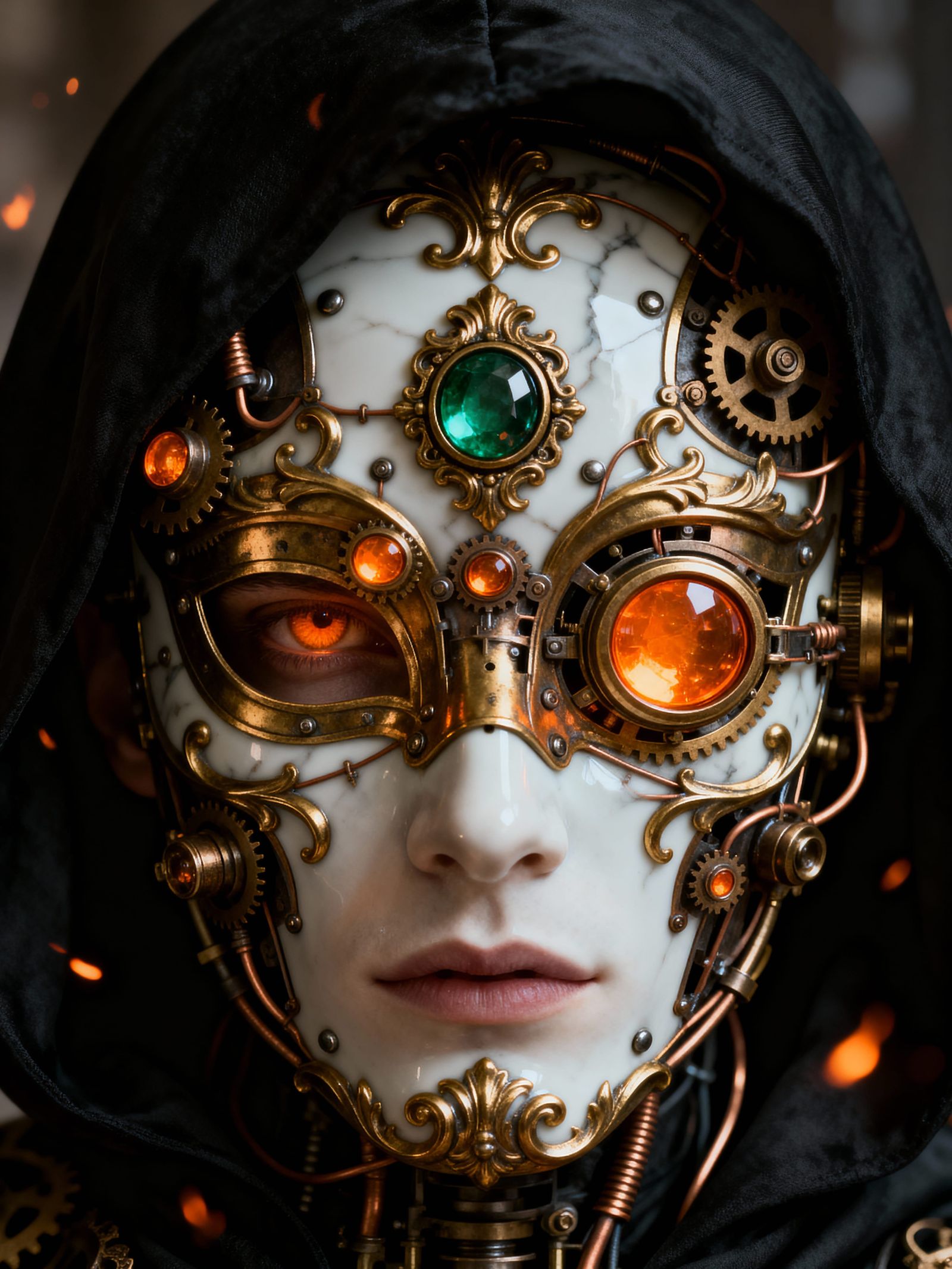 Clockwork Prophet Mask Portrait in Baroque Steampunk Style