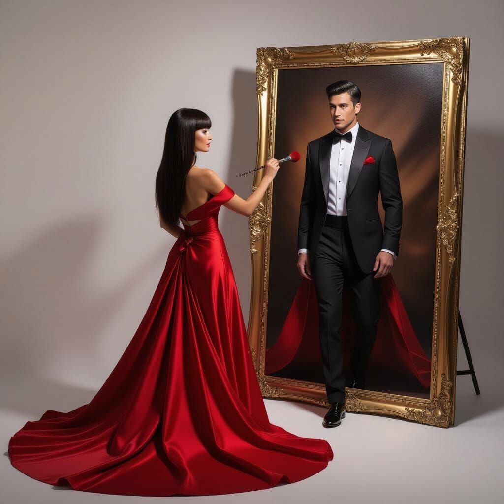 Artist Paints Dream Man Stepping Out of Portrait