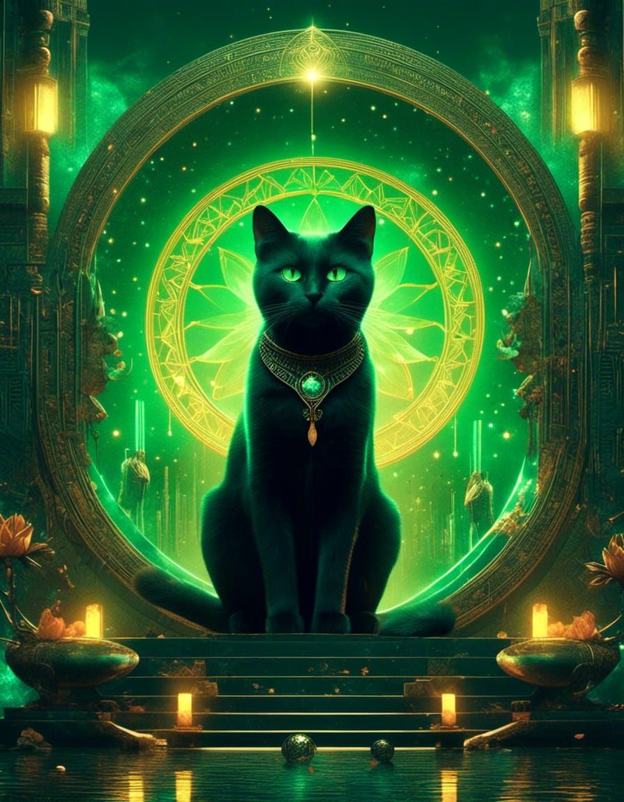 Egyptian Cat Goddess Bastet on a Throne