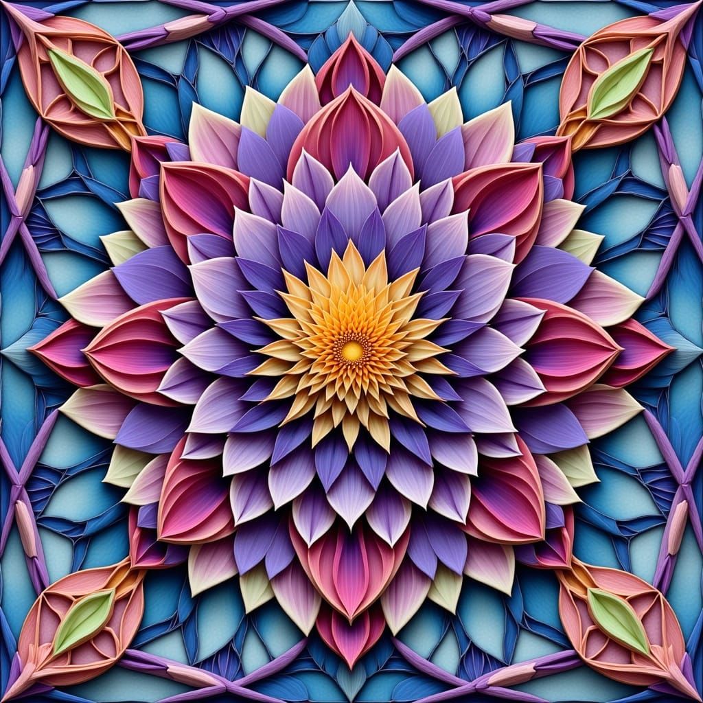 Lotus Mandala Penrose Tiling with Polygons