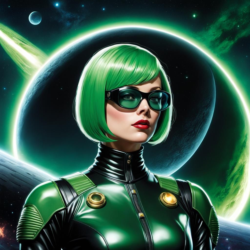 Female Space Geek in Retrofuturist Sci-Fi Illustration